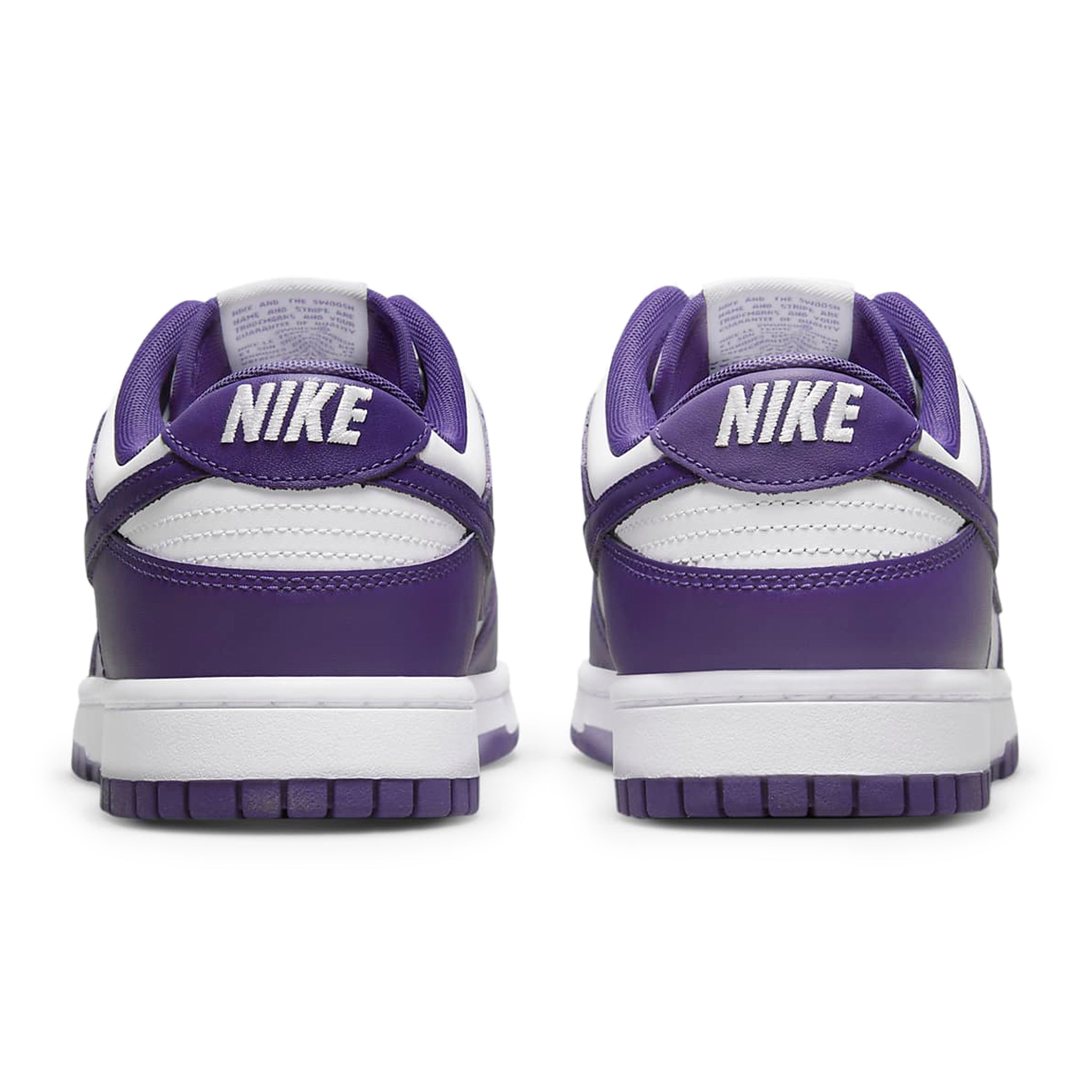 Heel view of Nike Dunk Low Championship Court Purple DD1391-104